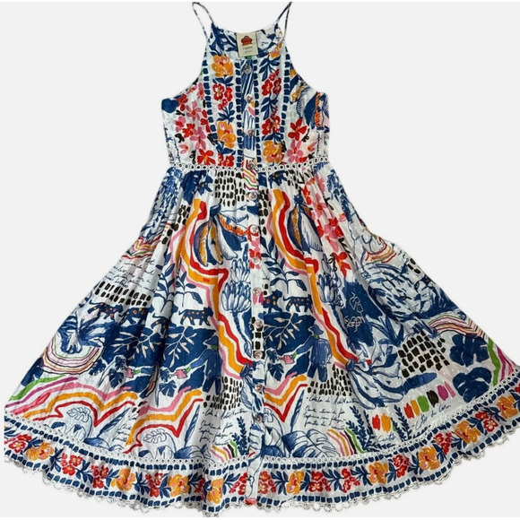 FARM Rio Wild Brazil Midi Eyelet Midi Fit Flare Floral Dress Size L NWT - Picture 1 of 16